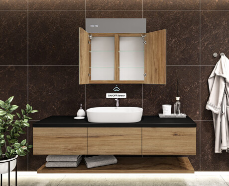 Armario de baño con espejo LED L02 Emily 66,5 x 72 cm en color Roble Oslo #8