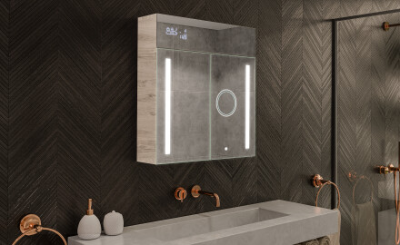 Armario de baño con espejo LED L02 Emily 66,5 x 72 cm en color Roble Oslo