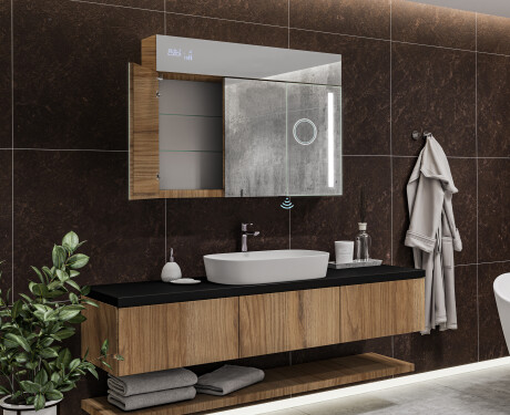 Armario de baño suspendido con espejo LED L02 Emily 100 x 72 cm en color Roble Antiguo #11