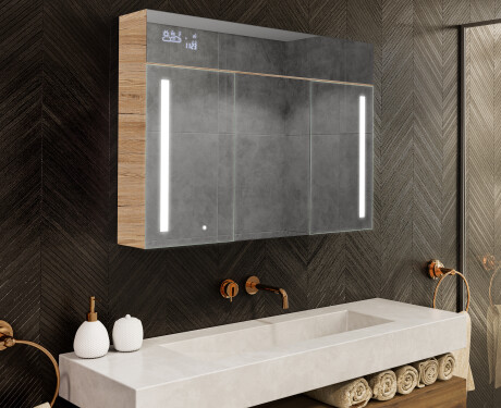 Armario de baño suspendido con espejo LED L02 Emily 100 x 72 cm en color San Marino