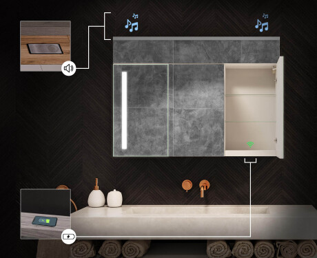 Armario de baño suspendido con espejo LED L02 Emily 100 x 72 cm en color San Marino #6