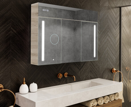 Armario de baño suspendido con espejo LED L02 Emily 100 x 72 cm en color Roble Oslo