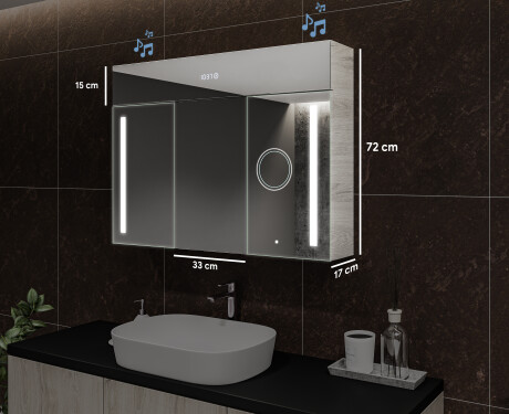 Armario de baño suspendido con espejo LED L02 Emily 100 x 72 cm en color Roble Oslo #10