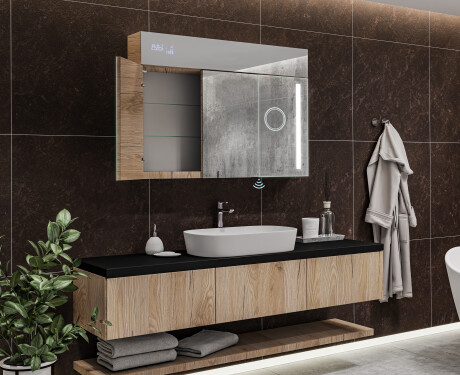 Armario de baño suspendido con espejo LED L02 Emily 100 x 72 cm en color Roble Oslo #11