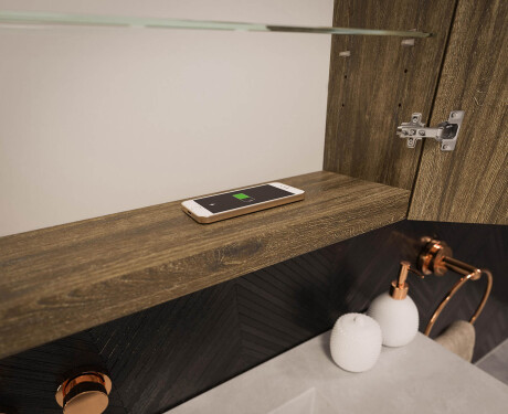 Armario de baño suspendido con espejo LED L02 Emily 100 x 72 cm en color Roble Oslo #12