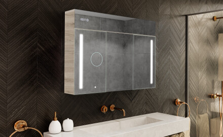 Armario de baño suspendido con espejo LED L02 Emily 100 x 72 cm en color Roble Oslo