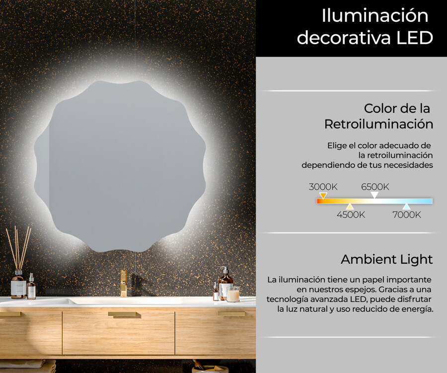 Artforma - Espejo pared redondo con LED L193